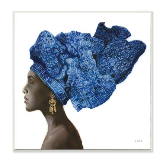 Stupell Industries Blue Strong Female Portrait Patterned Head Wrap Wall Plaque